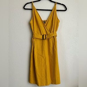 Yellow Belted Faux-Wrap Dress